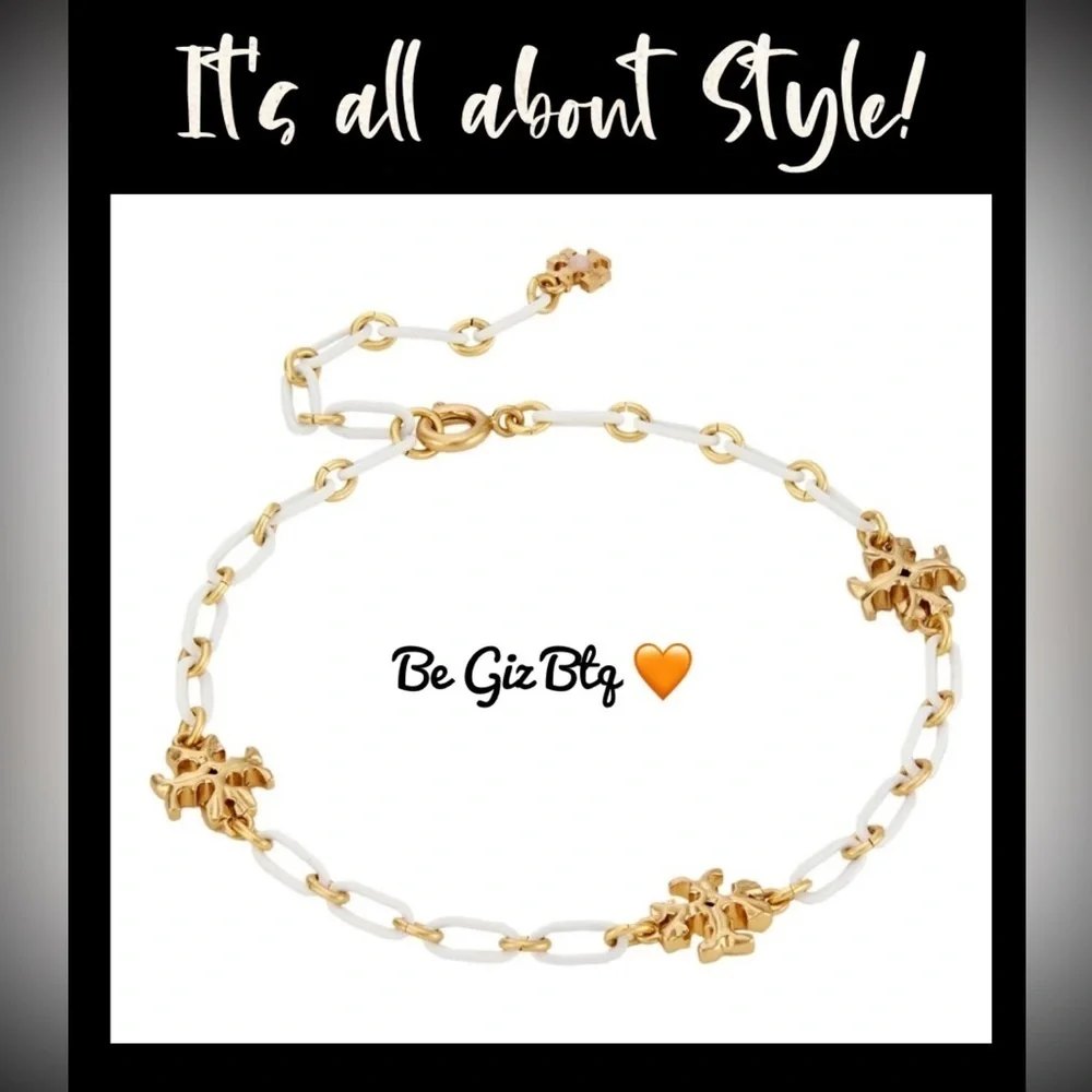 🆕 Tory Burch Authentic Roxanne Gold-Plated & Ivory Acrylic Logo Chain Bracelet - Picture 2 of 6